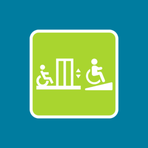 Accessible elevator and ramp icon/icône d'asenseurs et de rampes accessibles.