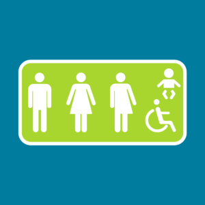 Accessible washrooms icon/Icône des toilettes accessibles.